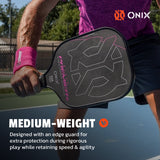ONIX Evoke Premier Raw Carbon, medium weight, Designed with an edge guard for extra protection during rigorous play while retaining speed & agility