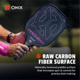 ONIX Evoke Premier Raw Carbon, Raw Carbon Fiber Surface, naturally textured paddle surface that increases spin & control for precise shot making
