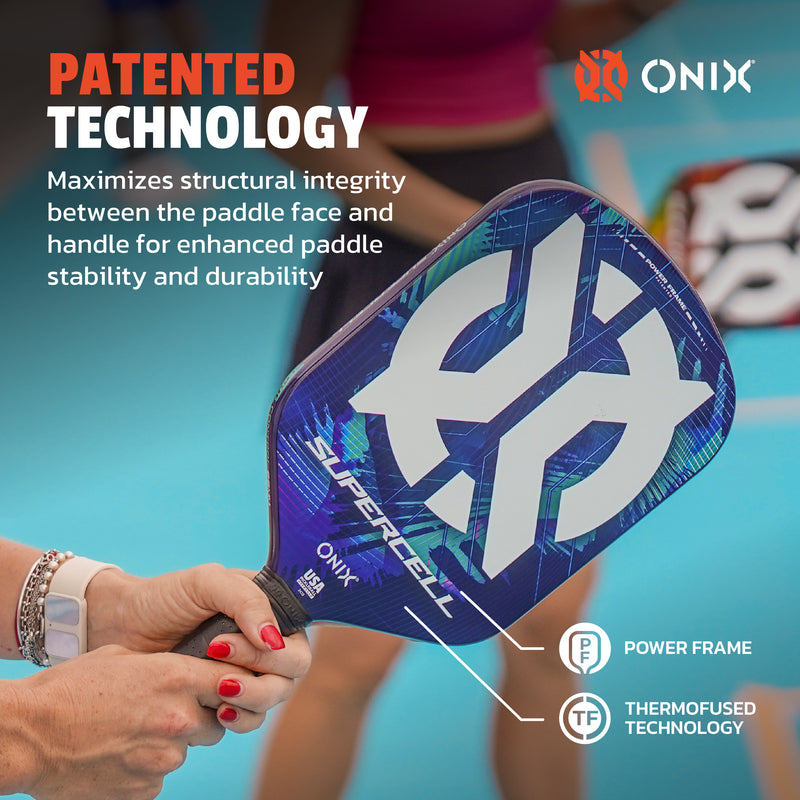 ONIX Supercell 22mm Pickleball Paddle, Patented Technology: Maximizes structural integrity between the paddle face and handle for enhanced paddle stability and durability