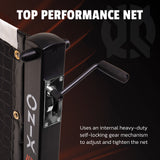 top performance net - uses an internal heavy duty self locking gear mechanism to adjust and tighten the pickleball net