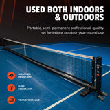 used both indoors and outdoors. portable, semi permanent professional quality net for indoor, outdoor, year round use