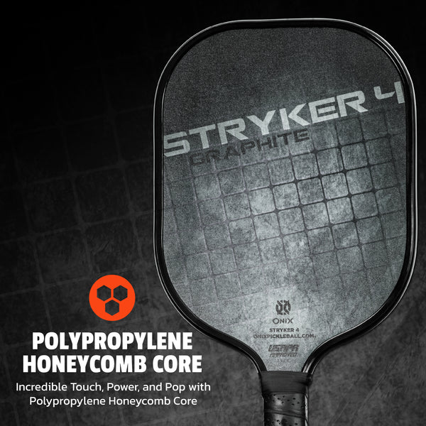 ONIX Graphite Stryker 4 Pickleball Paddle - Black, Polypropylene Honeycomb Core: Incredible Touch, Power, and Pop with Polypropylene Honeycomb Core