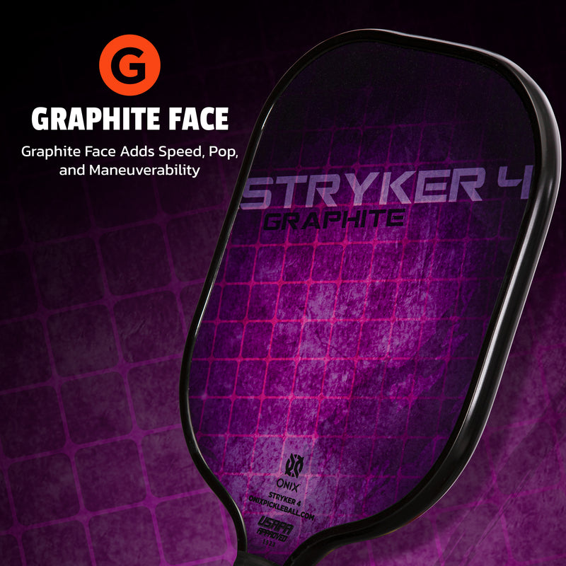 ONIX Graphite Stryker 4 Pickleball Paddle - Purple, Graphite Face: Graphite Face Adds Speed, Pop, and Maneuverability