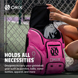 Pink pickleball bag with ONIX branding on a pickleball court.