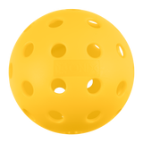 Yellow pickleball ball with holes on a white background