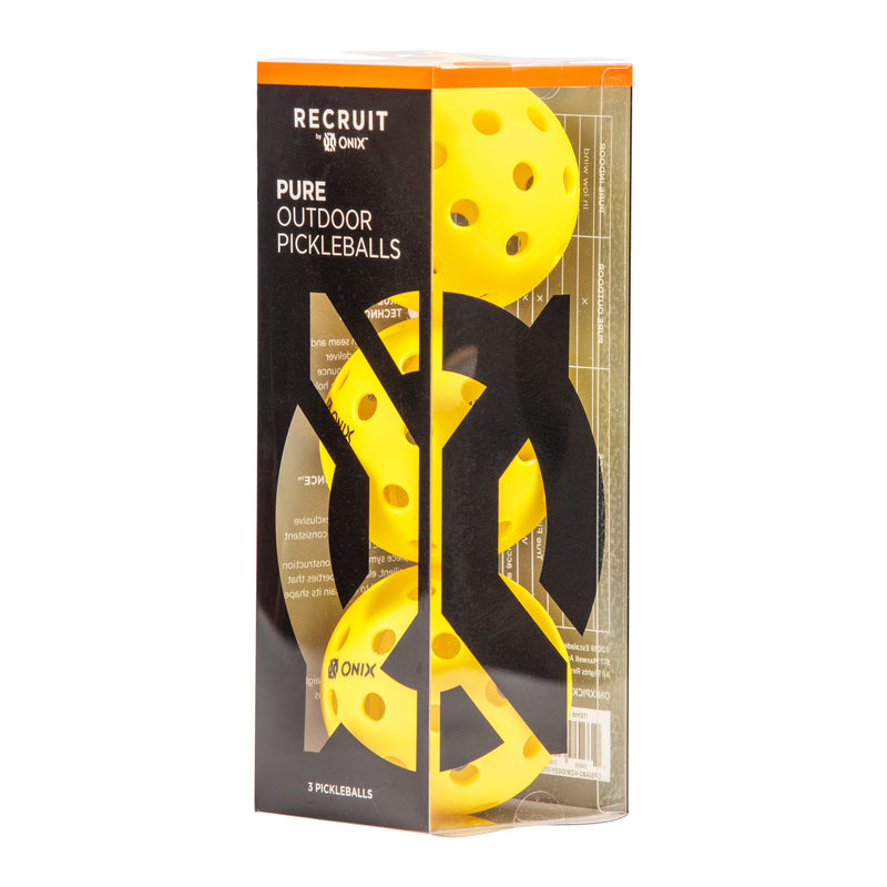 ONIX Recruit Pure Outdoor Pickleball - 3 Pack Yellow Balls Packaging